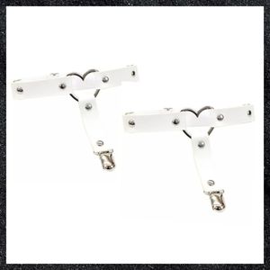 White Studded Open Heart Leather Thigh Garter Harness Pair Set